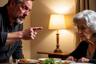 At Thanksgiving dinner, my son’s wife slammed her hand on the table: “Your free ride is over! Pay $2,300 rent or get out of my house!” The room went silent as every relative stared at me. I rose slowly, set down my fork, and spoke five quiet words… words that drained the color from her face in front of everyone.